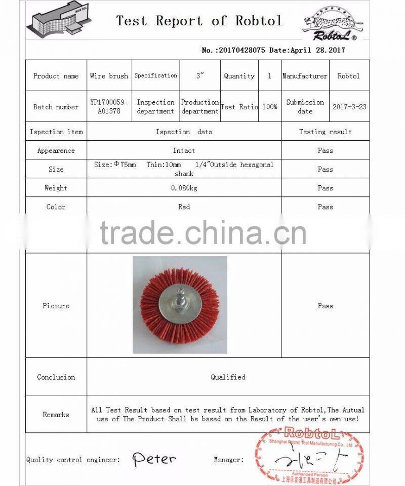 75mm circular abrasive hex shank nylon filament wheel shaft mounted spindle deburring rust crimped twist knot bowl non spark