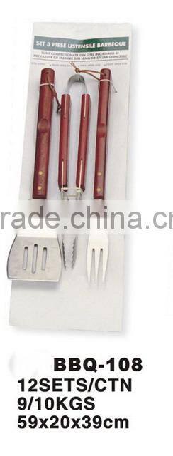 good quality 3pc Barbecue Tools with wooden handle