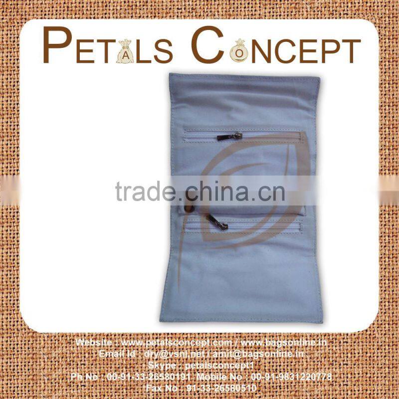 Jewelery folder with polysilk ribbon closure - made from PU - three fold design