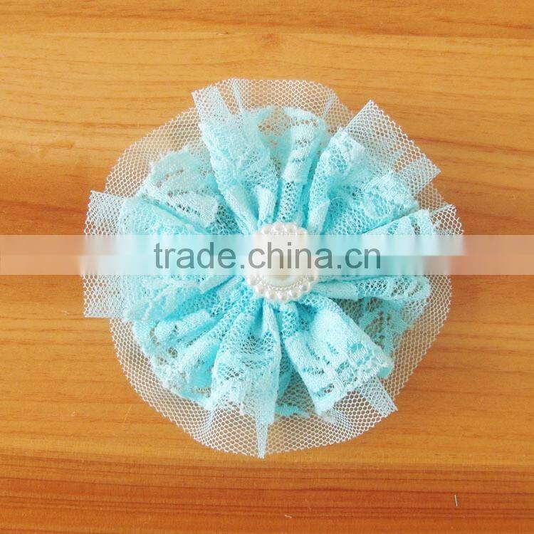 lace flower with pearl bead in center for kids hair accessories