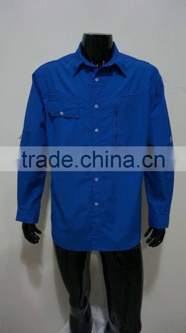 ZX Wholesale Fishing Shirts, Elastic polyester pongee fabric casual shirt, new design outdoor shirt