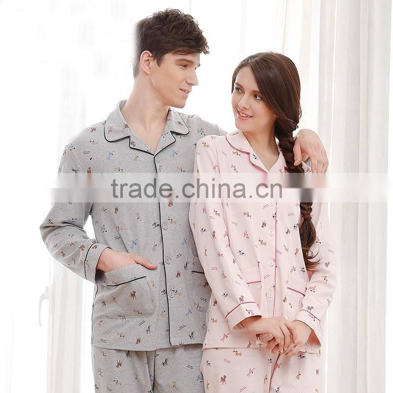 high quality couple homewear sleepwear sets stripe flowers cotton pajama
