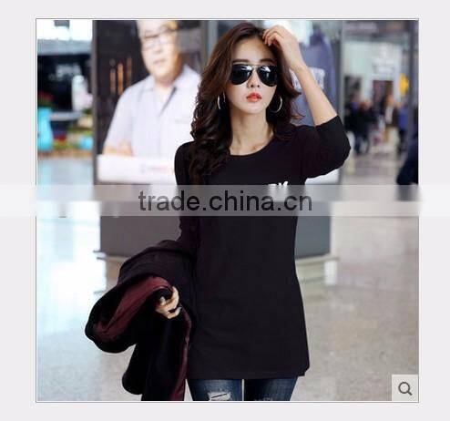 Customized manufactorying 100% cotton long pattern long-sleeve T shirt for ladies