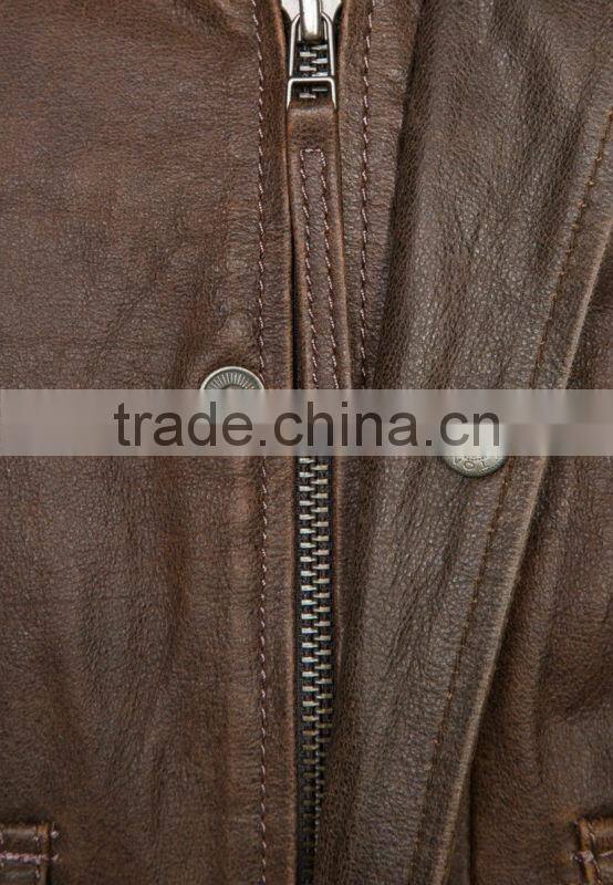 2014 new brown PU leater sherpa jacket for men