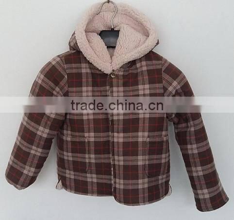 baby boys brown grid over coat with faux fur cap for winter