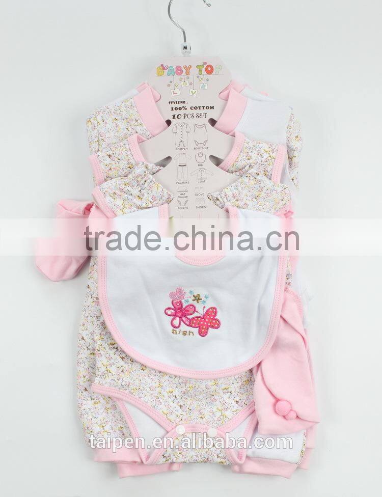 10TB1-7 Pink Color100% Cotton Winter Baby Knitted Clothing Set Baby10Pcs Set With Hanger Package