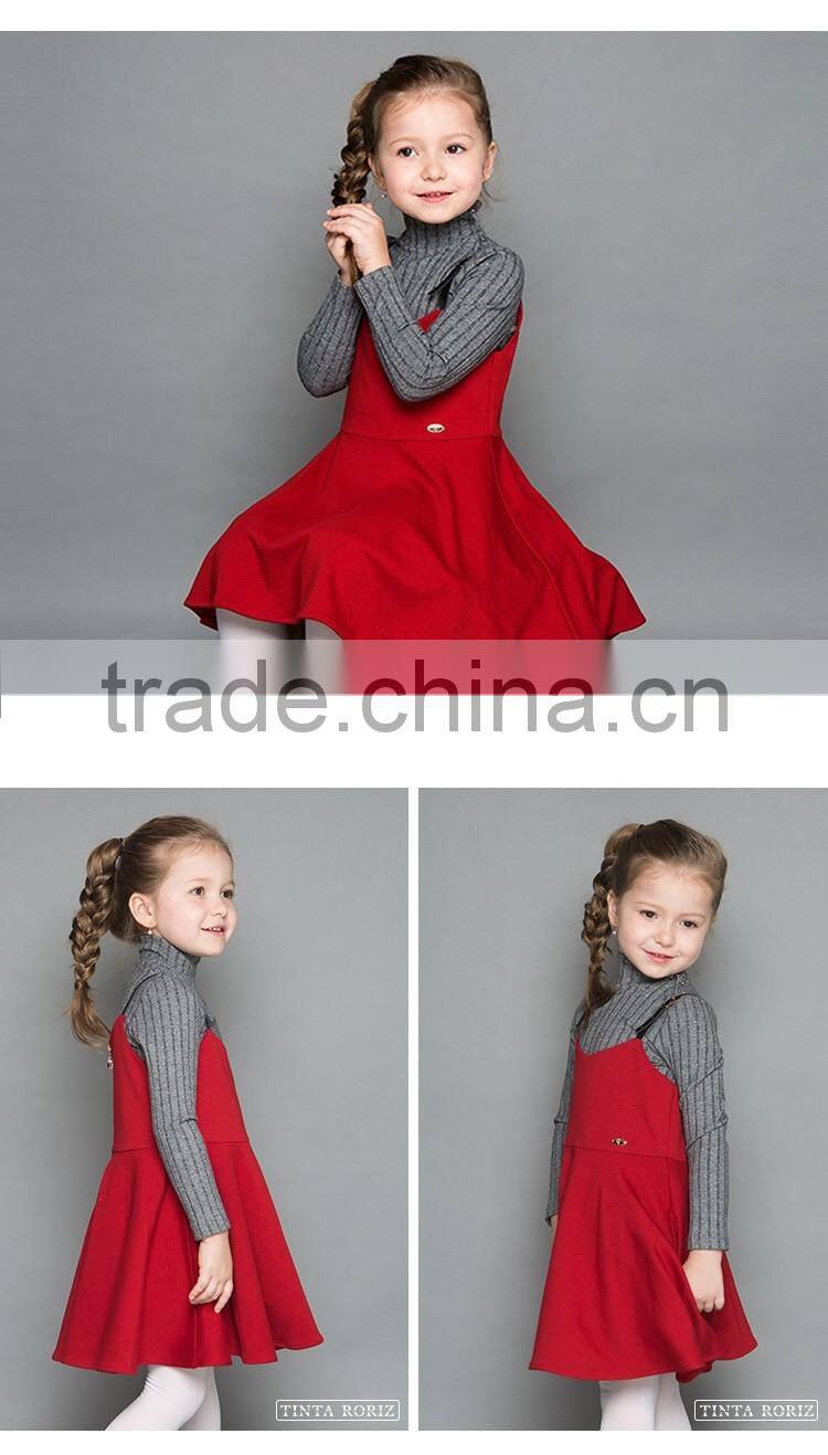 2017 Spring Children's Woven Suspender Dress Fashon Sleeveless Dress Back With Zipper Derigns For Girl
