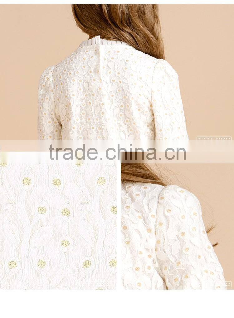 Girls fashion new design lace top long sleeve shirt for Autunm kids clothing wholesaler 100% cotton lining