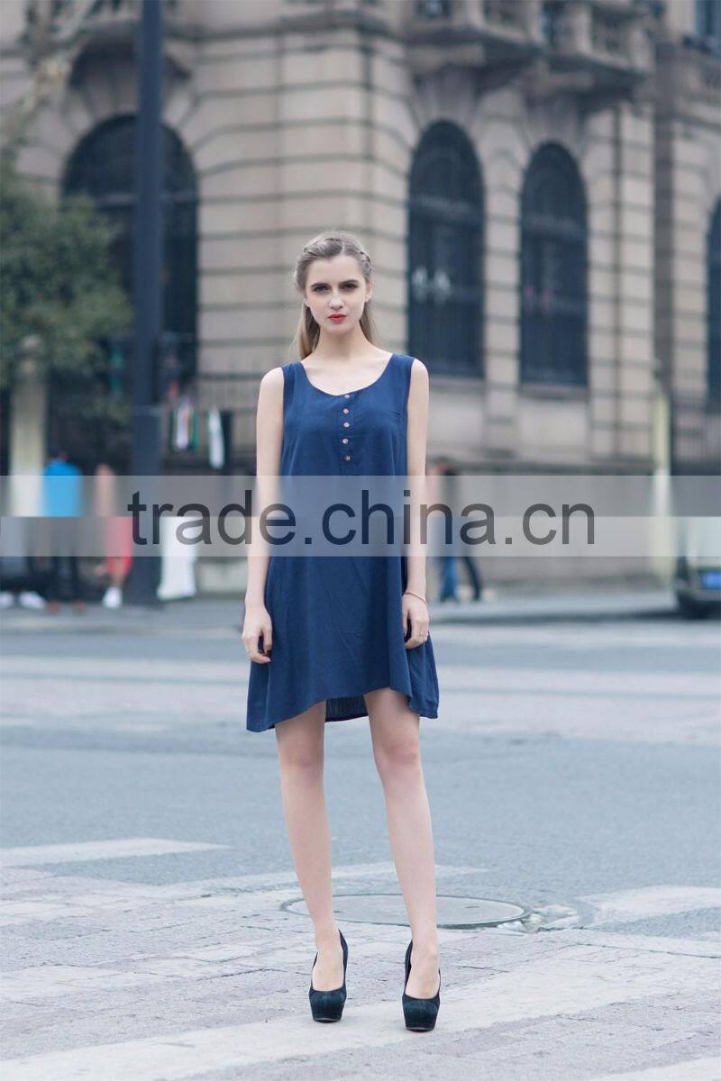 breathable ladies's loose style dress for summer fashion scoop neck dress sleeveless dress casual skirt
