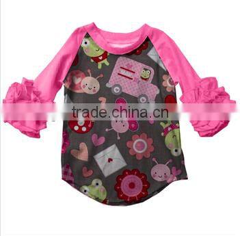 wholesale girls valentine's day 3/4 sleeve ruffle raglan baby icing ruffle top