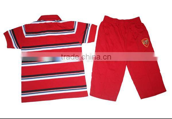 Little boys summer designs pijamas custom print strip cotton knitted kids boy's pajamas set