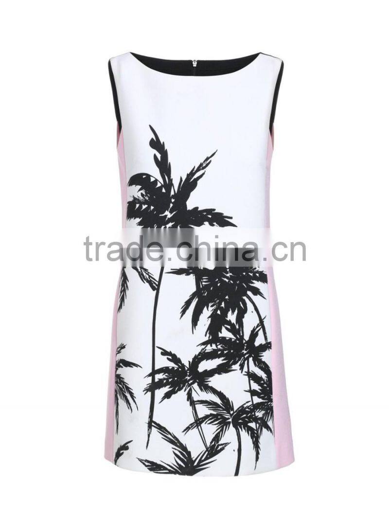 Ladies black and white printing sleeveless dress