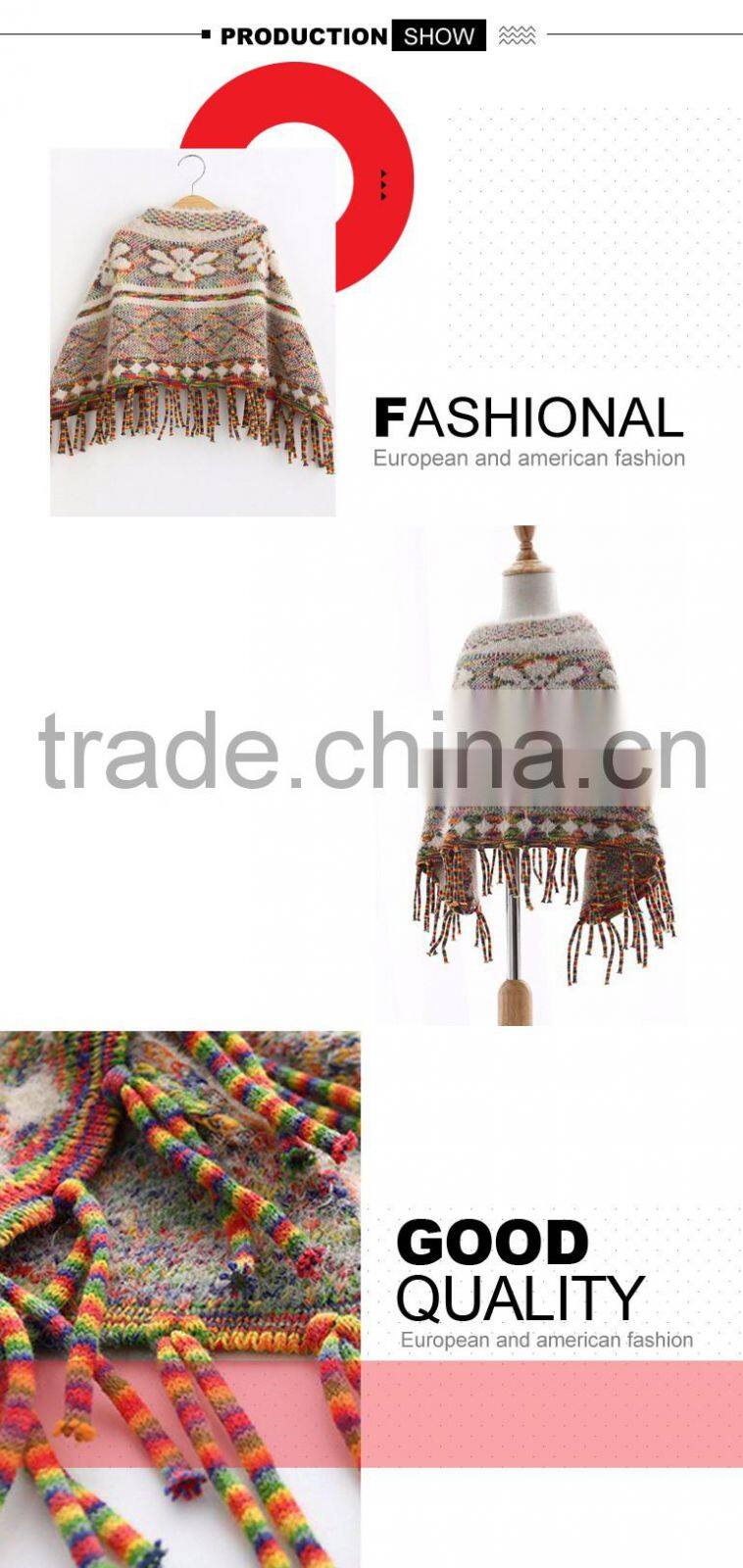 latest children tassel kids knitted ponchos for sale