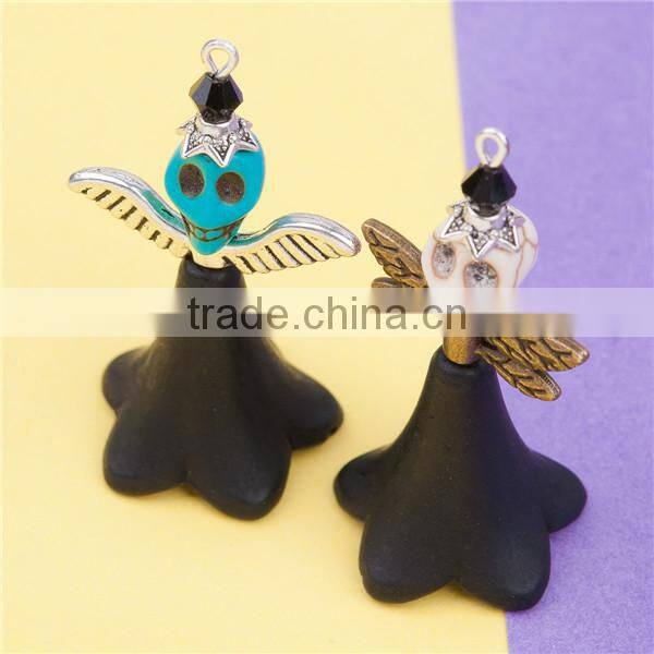Acrylic Halloween Pendants Angel Black Flower Multicolor Skeleton Skull 4.6cm x2.3cm - 4.4cm x2.6cm