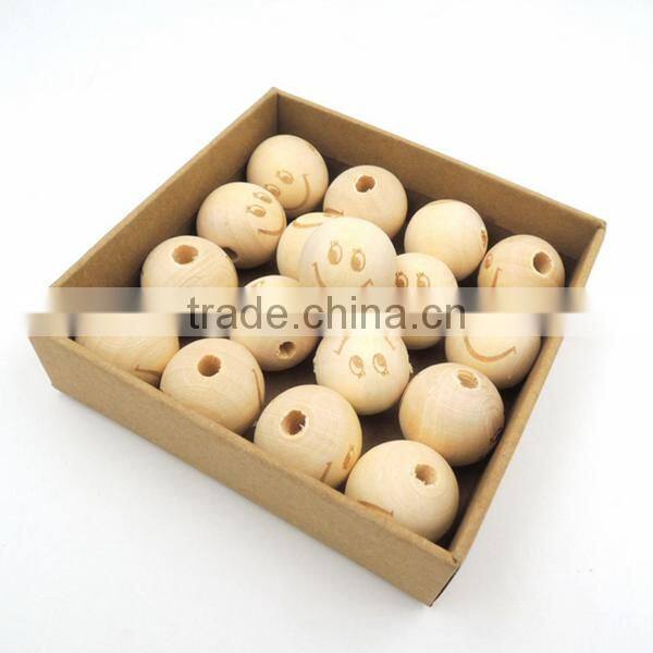 Round Ball SMILE FACE Bead Burnt Engrave Diy Accessory Wooden Craft