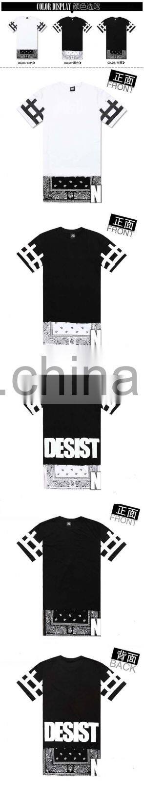 men's pure color side zipper long stitching T-shirt T-shirt