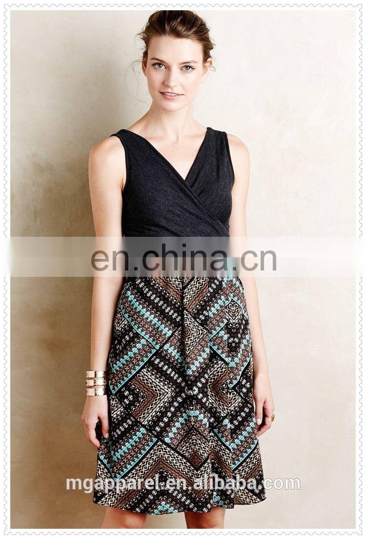 china most popular sleeveless cross front wrap flared women jersey dress