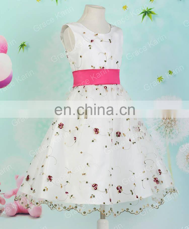 Grace Karin Cute Sleeveless White Lace Girl Party Wear Western Dress CL007553-1