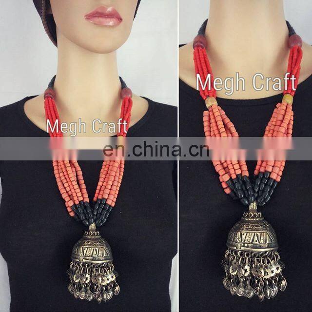 Belly Dance Costume 1960s Ethnic Statement Necklace Vintage Style Kuchi Necklace - Afghan Bib Tribal Jhummer Necklace set