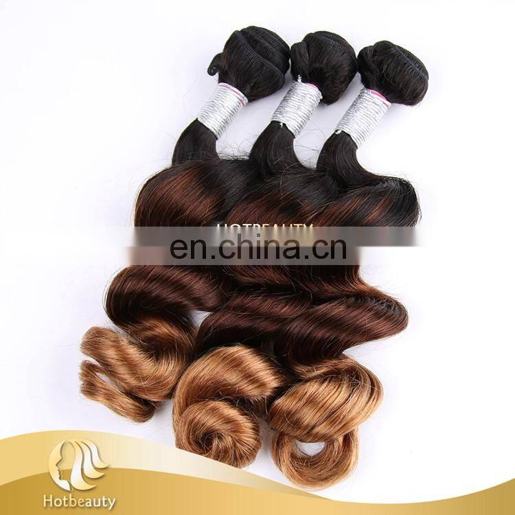New Arrival Natural Color 3T Ombre Brazilian Human Hair Weaves, Loose Wave.