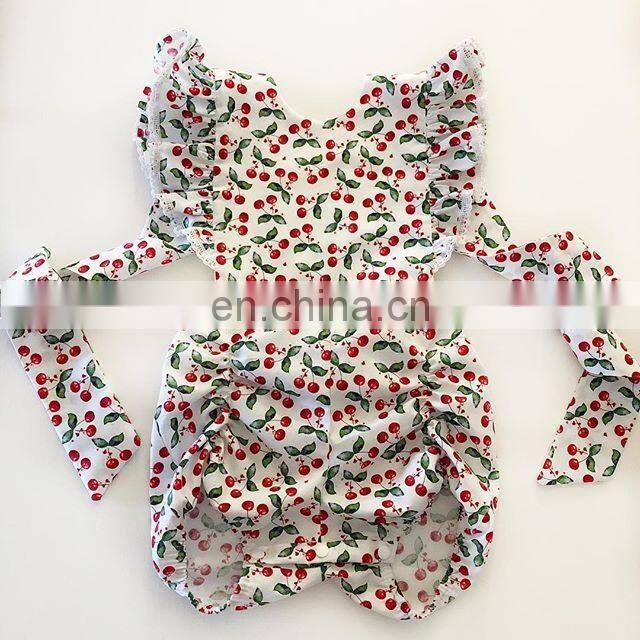 Baby Girls Cherry Pattern Romper 2019 New Summer Newborn Baby Girl Floral Romper Fly Sleeve Jumpsuit Lace Outfit Clothes Sunsuit