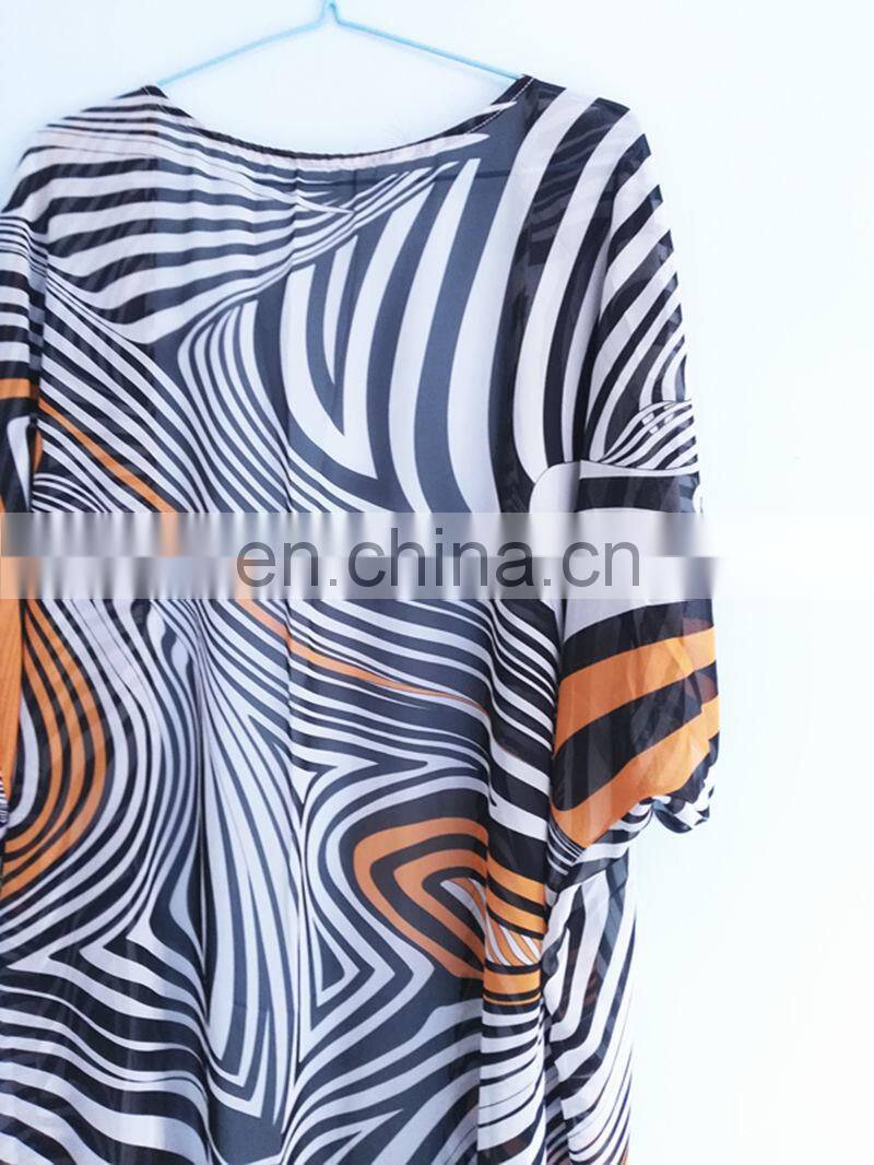 2019 Summer Zebra Stripe Bikini Cover Up Loose Beach Dress Women Pareo Long Chiffon Cardigan Beach Kaftan Robe de Plage