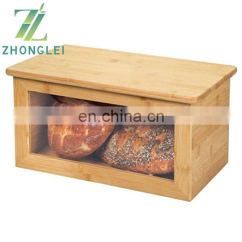 100% Bamboo Bread Box Bin with Lid Front Window for Kitchen Countertop