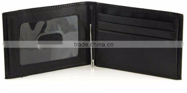 Leather RFID money clip wallet for men cowhide bifold metal money clip