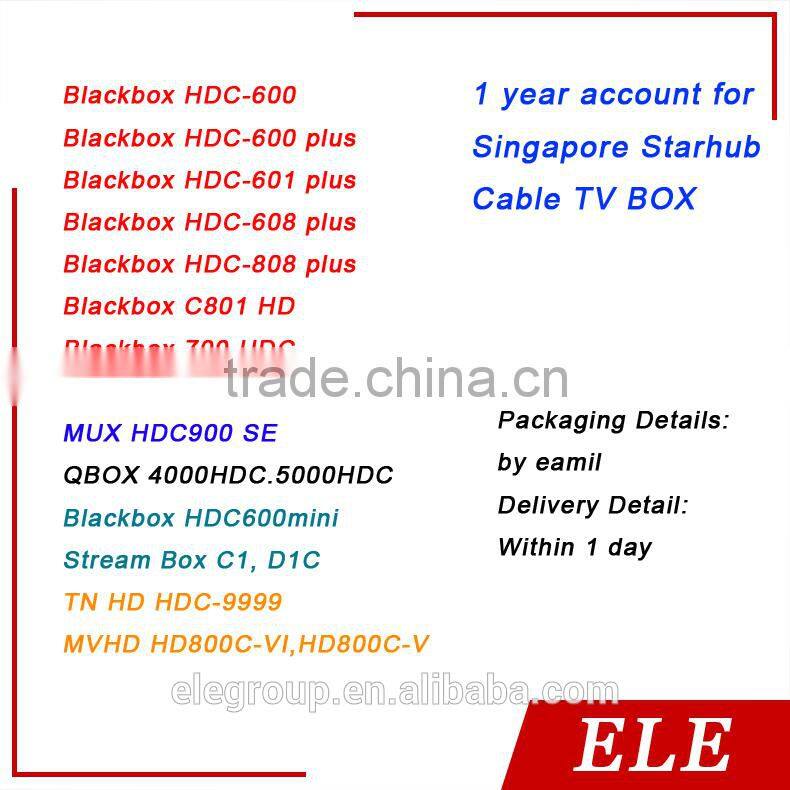 1year account for Singapore Blackbox C600 II MINI,HD-C608 Plus,HD-C808 Plus,C801,MUX 800SE,900SE,Stream Box C1,D1C,QBOX 5000HDC