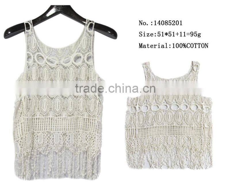 sexy girls lace tassel vest 100% cotton clothing wear wholesale in yiwu