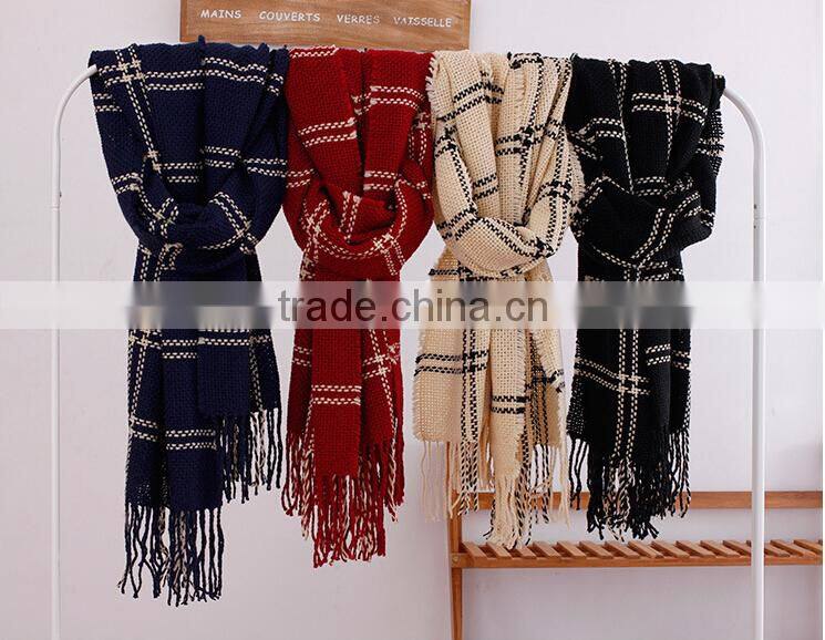 New Model Autumn Winter long Tassel Fringe Checked Plaid Blanket Shawl