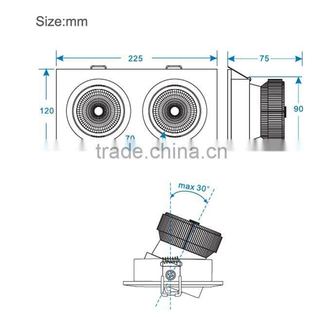 High brightness 2*10w square led cob downlight 230v black dimmable downlight