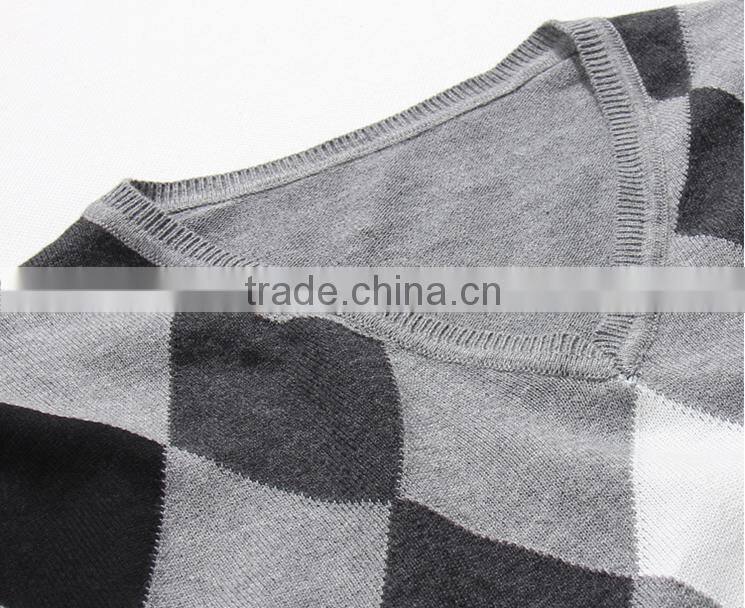 Argyle knitting wear men simple long sleeve V-neck sweater pullover