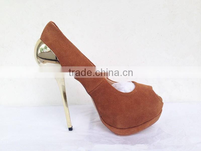 Fashion TV Show Sky High Metal Heel High Platform Peep Toe Dress Shoes Suede Platform Pumps Heels Women