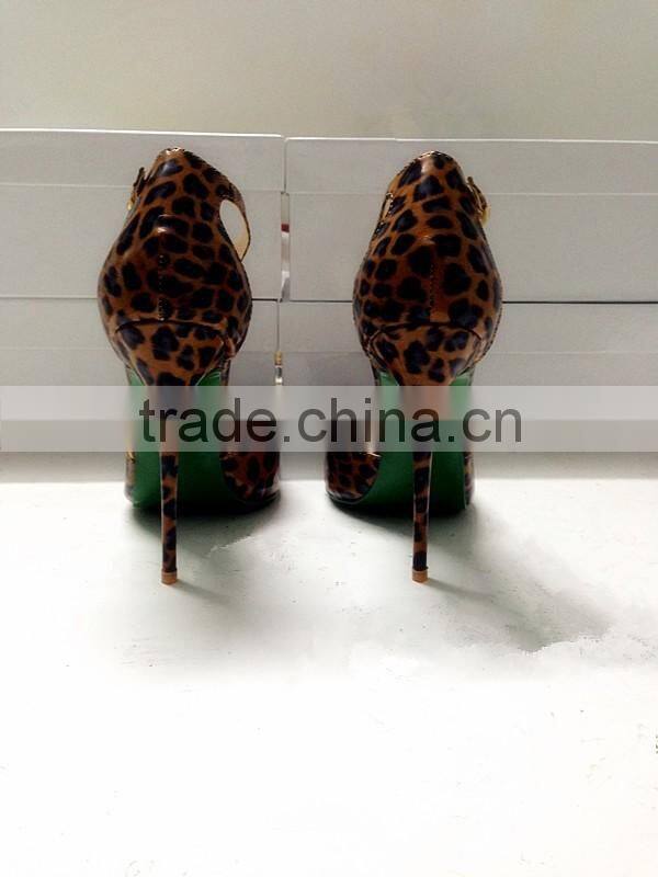 Catwalk New Arrival Leopard Patent Leather 120mm High Pointed Toe Stiletto J-String Shoes Women