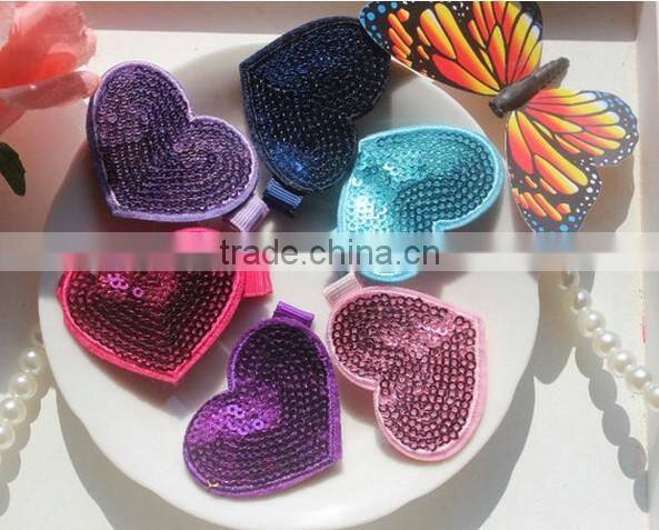 2015 New sequin heart hair clips Kids wholesales sequin bow Children Hair Accessory CB-3395