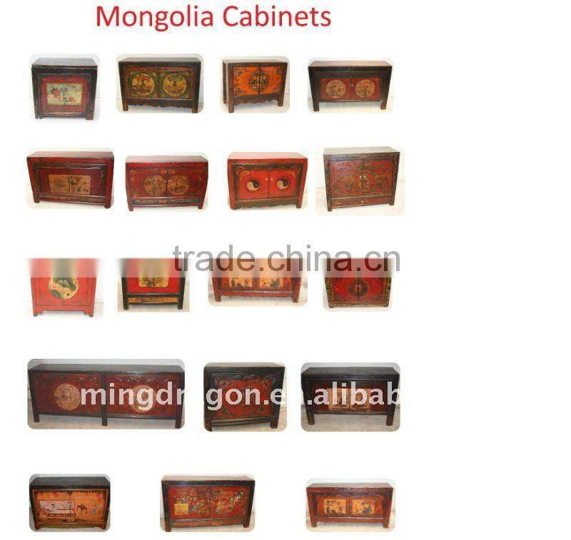 Chinese Antique Mongolia Painted Wooden Cabinet