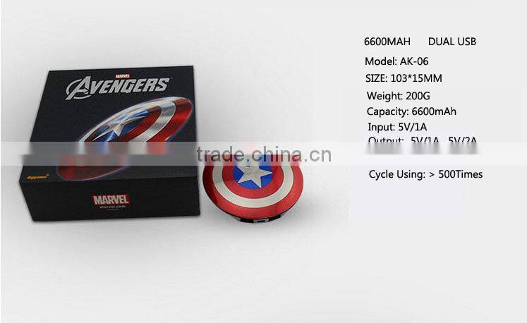 The Shield of Captain America Ultra Thin Li-polymer Battery Power Bank Factory supply captain america power bank