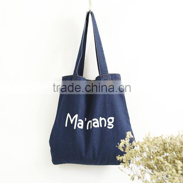 factory wholesale cotton denim shopping bag with customized logo