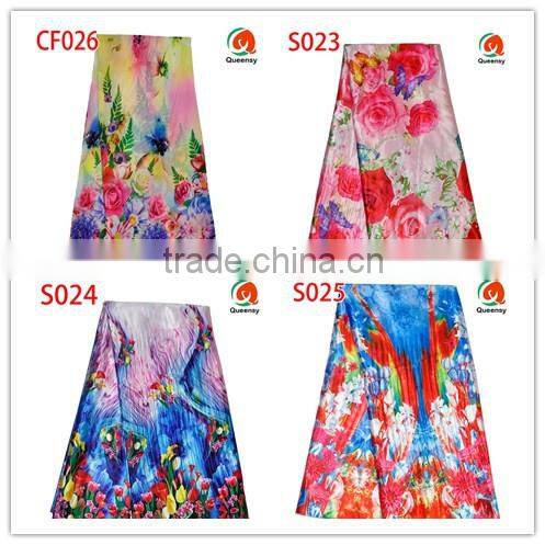hot selling floral printed satin fabric, wholesale price beautiful design satin fabric S032