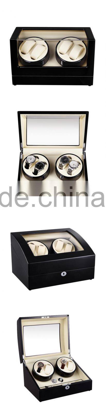 Custom 4 Slot Black Personalized Glossy Wood Watch Winder Box