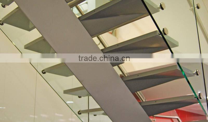 Straight glass stairs, laminated glass staircase, single stringer stair--YUDI