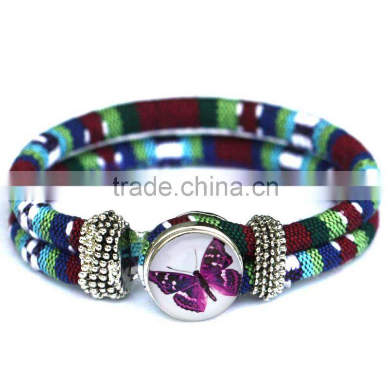 Handmade Women's Glass Gem Butterfly Cuff Bangle Wristband Snap Button Bracelet