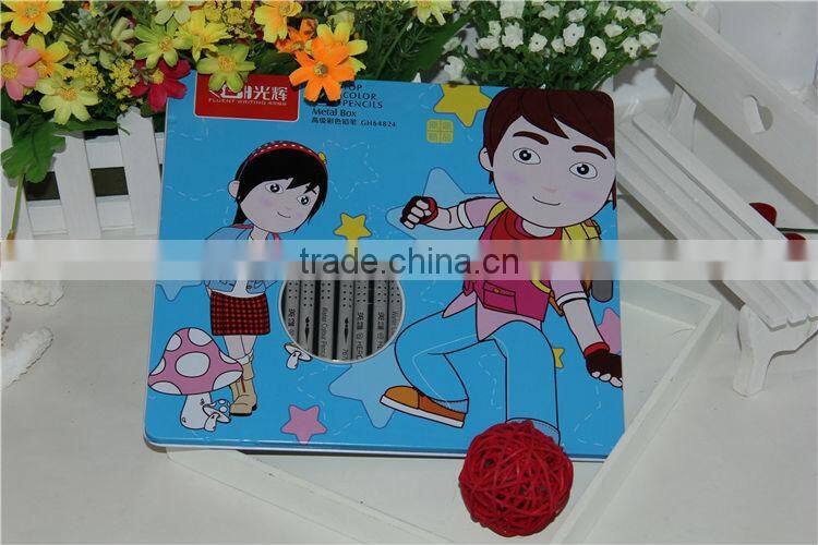 2014 new products wooden color pencil with end dip/ sliver printed color pencil /color pencil in tin box