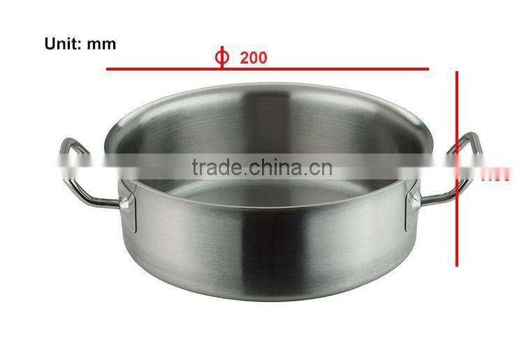Hotel restaurant competitve factory price low body commercial stainless steel soup pot with double-ply botttom for kitchen equip