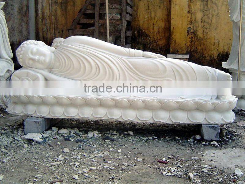 Sleeping Shakyamuni Buddha Statues for Sale White Marble Stone Hand Carving Sculpture for Home Garden Pagoda Temple