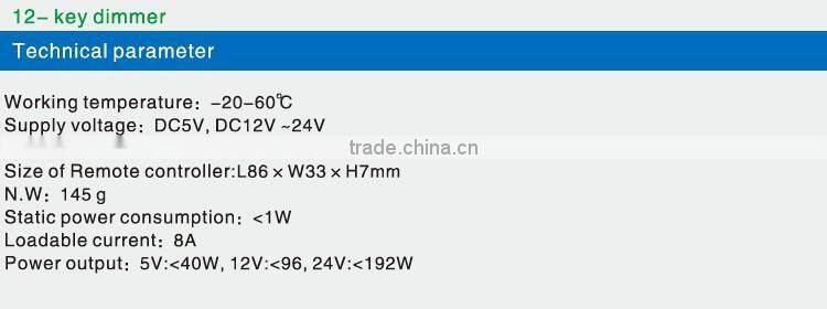 DC5V DC12~24V 12-key RF wireless controller/Dimmer for led strip light`