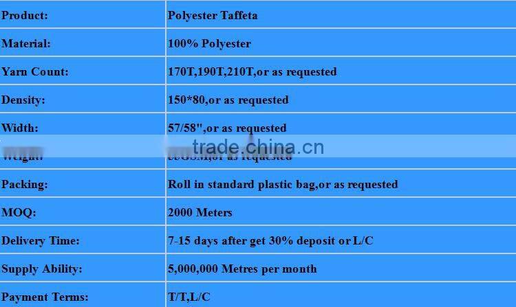 taffeta fabric/polyester taffeta/nylon taffeta fabric