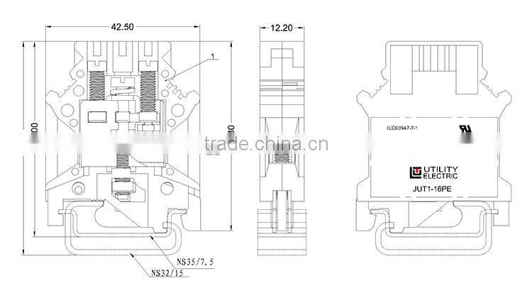 UTL JUT1-16PE Yellow Green Interconnection Screw Ground Terminal Block For Phoenix 2.5-25MM 101A