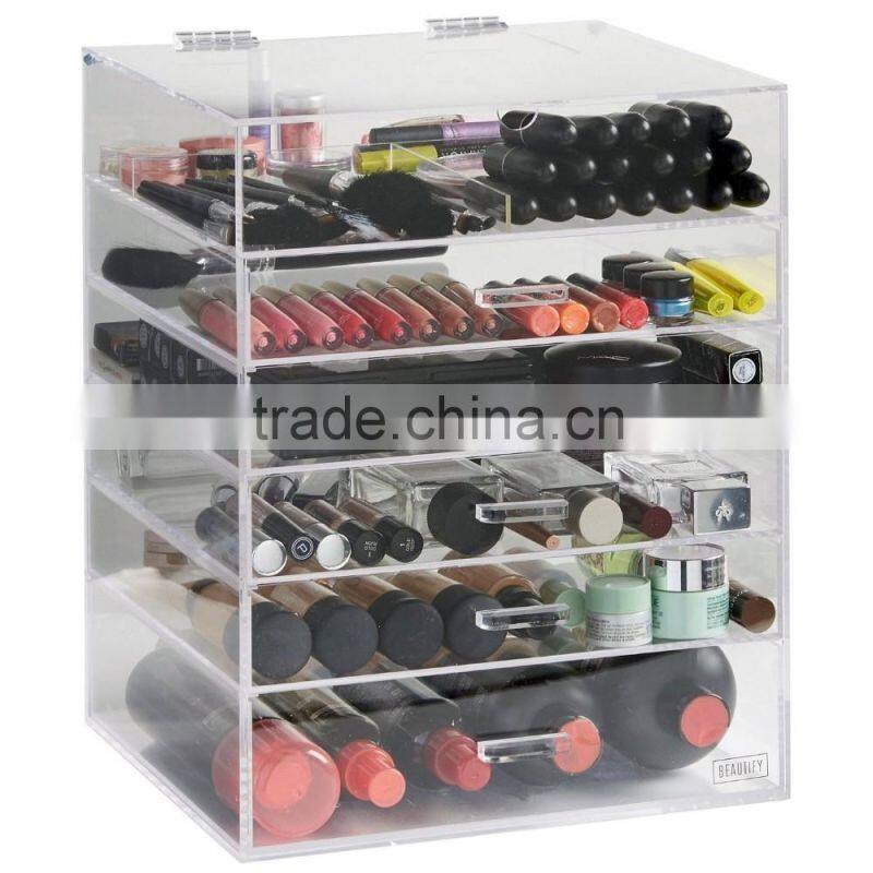 large removable wholesale acrylic makeup organizer with drawers,6 drawer acrylic makeup organizer